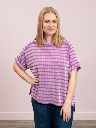 *NEW* Carrina Striped Ribbed Short Sleeve Top | Light Plum