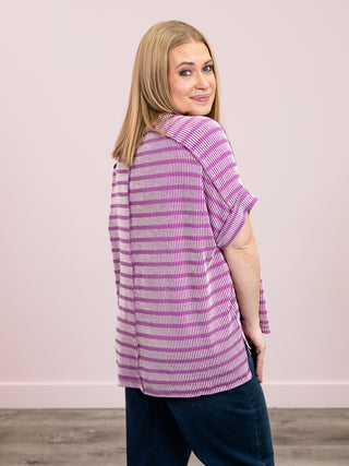 *NEW* Carrina Striped Ribbed Short Sleeve Top | Light Plum