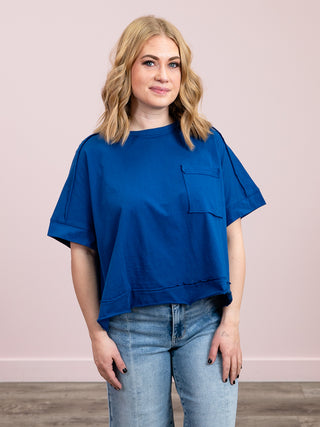 *FINAL SALE* Sammie Oversized Crop Boxy Tee | Light Navy
