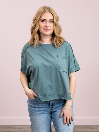 *FINAL SALE* Sammie Oversized Crop Boxy Tee | Heather Ash Jade