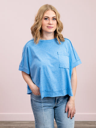 *FINAL SALE* Sammie Oversized Crop Boxy Tee | Heather Ocean Blue