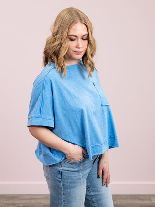 *FINAL SALE* Sammie Oversized Crop Boxy Tee | Heather Ocean Blue