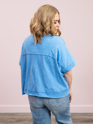 *FINAL SALE* Sammie Oversized Crop Boxy Tee | Heather Ocean Blue