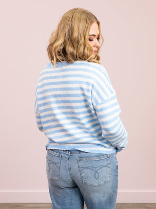 *NEW* Leeta Striped Button Down Cardigan | Light Blue