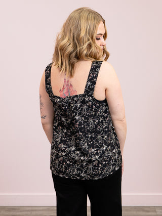 *NEW* Sweet Bloom Smocked Square Neck Tank | Black Floral