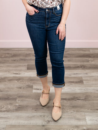 *NEW* Judy Blue | High Rise Single Cuff Capri | Dark Wash | Shemar
