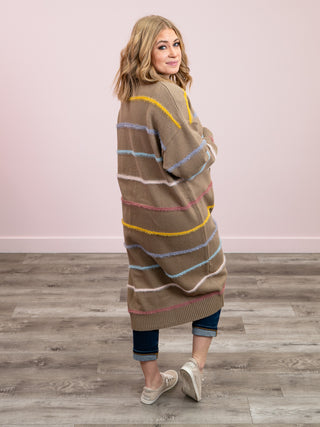 *NEW* Hug & Glow Striped Long Cardigan | Light Mocha Mix