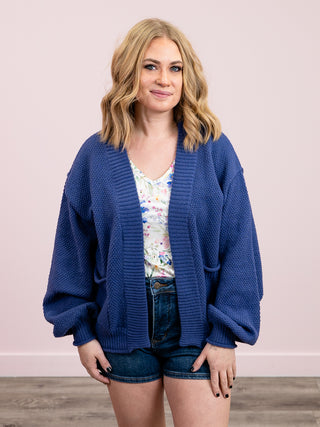 *NEW* Annie Oversized Knit Cardigan Sweater | Dusty Indigo