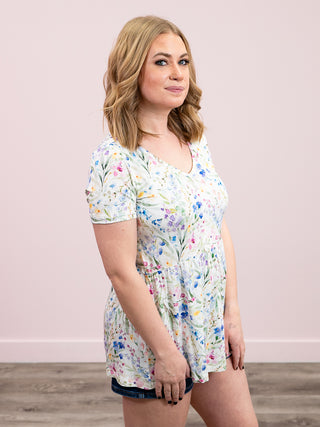 *WAREHOUSE FIND* Sarah Ruffle Short Sleeve Top | Cottage Floral (XS)