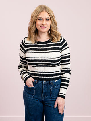 *NEW* Bold Affair Striped Crew Neck Sweater | Black