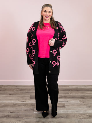 *NEW* Sugar & Bows Oversized Cardigan | Black & Pink