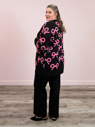 *NEW* Sugar & Bows Oversized Cardigan | Black & Pink