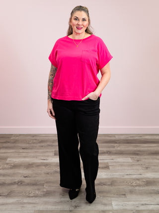 Elly Short Sleeve Cuffed Tee | Hot Pink