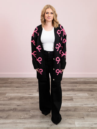 *NEW* Sugar & Bows Oversized Cardigan | Black & Pink