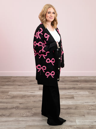 *NEW* Sugar & Bows Oversized Cardigan | Black & Pink