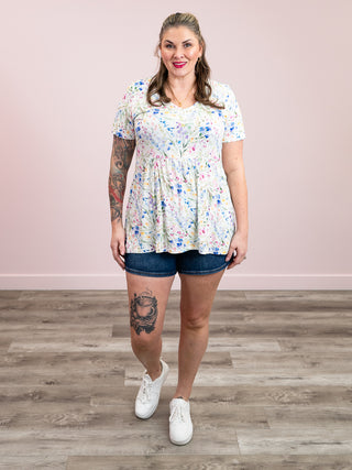 *NEW* Sarah Ruffle Short Sleeve Top | Cottage Floral