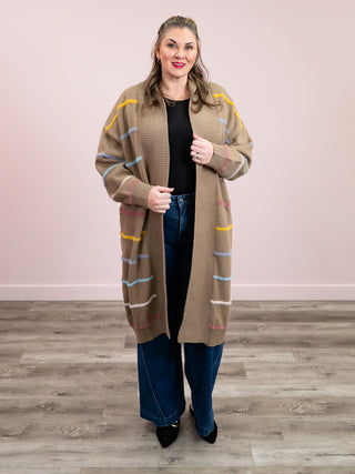 *NEW* Hug & Glow Striped Long Cardigan | Light Mocha Mix