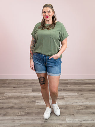 Elly Short Sleeve Cuffed Tee | Light Olive