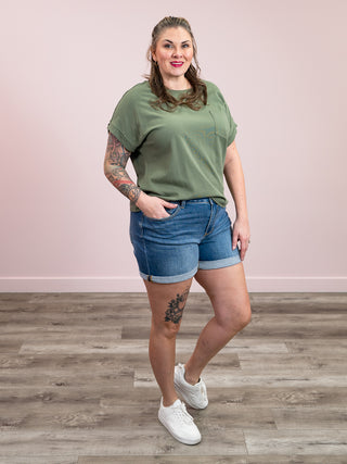 Elly Short Sleeve Cuffed Tee | Light Olive