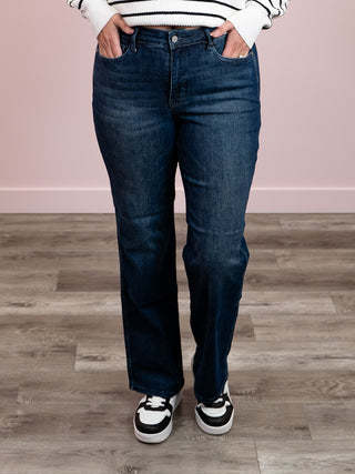 *WAREHOUSE FIND* Judy Blue | Mid Rise | Dark Wash Tummy Control Straight LONG | Finch