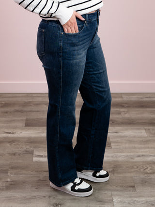 *WAREHOUSE FIND* Judy Blue | Mid Rise | Dark Wash Tummy Control Straight LONG | Finch