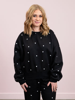 *NEW* Brunette The Label | All Over Tiny Heart Girlfriend Crew | Black & White