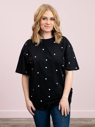 *NEW* Brunette The Label | All Over Tiny Heart Oversized Boxy Tee | Black & White