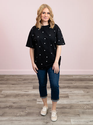 *NEW* Brunette The Label | All Over Tiny Heart Oversized Boxy Tee | Black & White