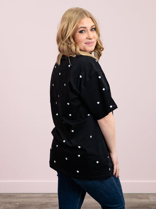 *NEW* Brunette The Label | All Over Tiny Heart Oversized Boxy Tee | Black & White