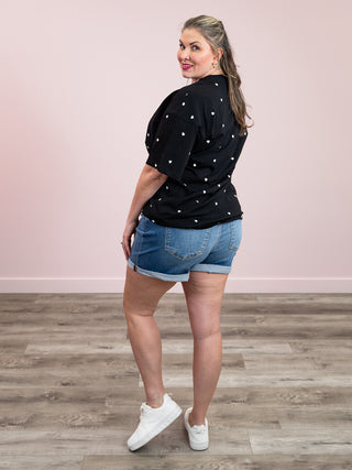 *NEW* Brunette The Label | All Over Tiny Heart Oversized Boxy Tee | Black & White