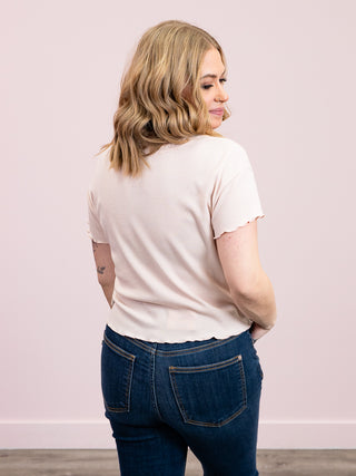 *NEW* DEX | Adela Lace Trim Waffle Top | Powder Pink