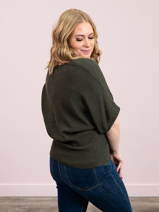 *NEW* Rian V-Neck Short Sleeve Dolman Sweater | Dark Olive