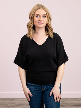 *NEW* Rian V-Neck Short Sleeve Dolman Sweater | Black