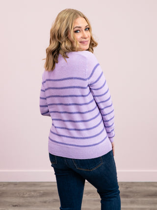 Adelina Long Sleeve Stripe Block Sweater | Lavender