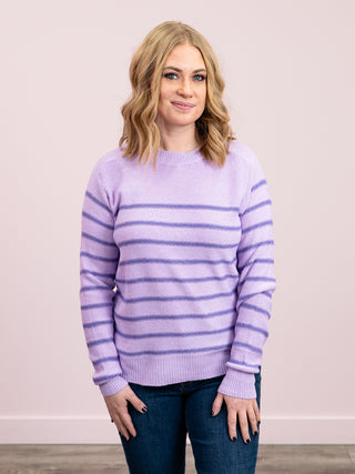 Adelina Long Sleeve Stripe Block Sweater | Lavender