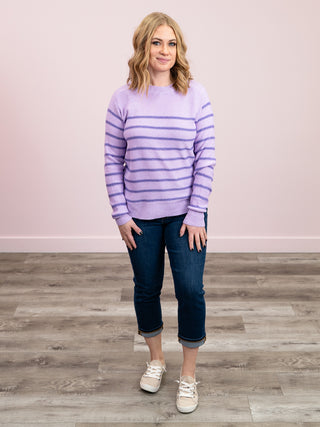 Adelina Long Sleeve Stripe Block Sweater | Lavender