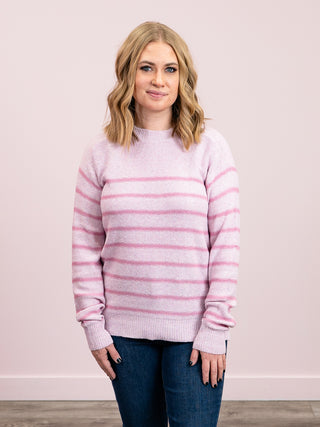 Adelina Long Sleeve Stripe Block Sweater | Light Pink
