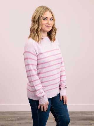 Adelina Long Sleeve Stripe Block Sweater | Light Pink