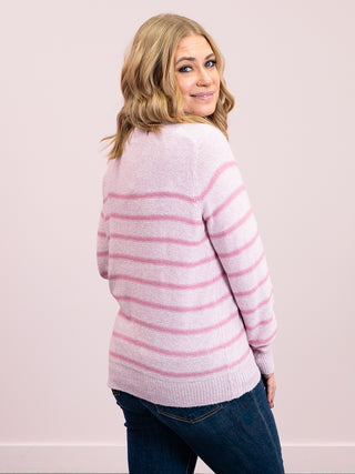 Adelina Long Sleeve Stripe Block Sweater | Light Pink