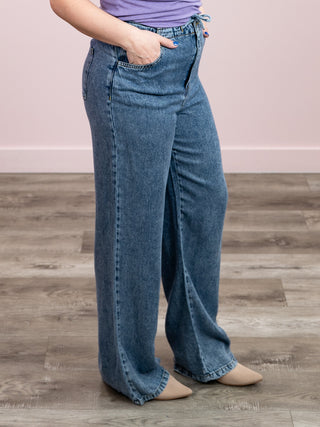 *NEW* DEX | Arden Drawstring Waist Denim Pant | Medium Indigo Wash