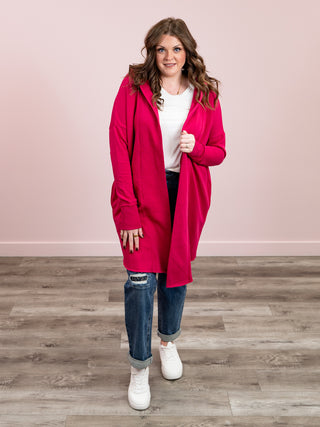 *NEW* Longline Hooded Cardigan | Plum Pink