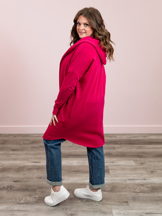 *NEW* Longline Hooded Cardigan | Plum Pink
