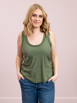 *NEW* Talia Slub Raw Edge Tank | Light Olive