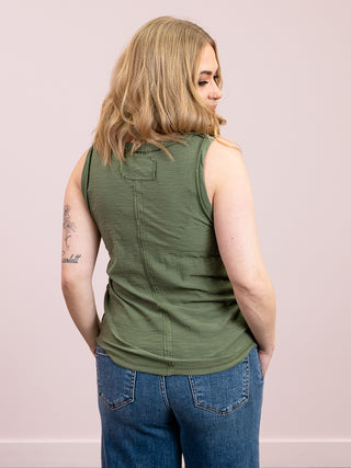 *NEW* Talia Slub Raw Edge Tank | Light Olive