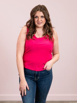 Talia Slub Raw Edge Tank | Hot Pink