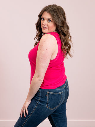 Talia Slub Raw Edge Tank | Hot Pink