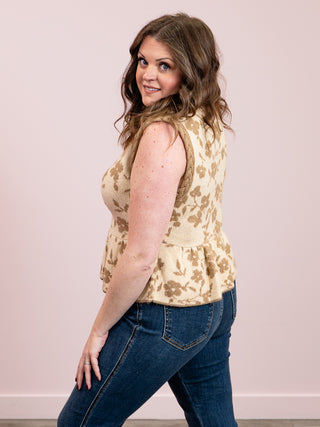 *NEW* Petal Loom Floral Sleeveless Peplum Top | Taupe