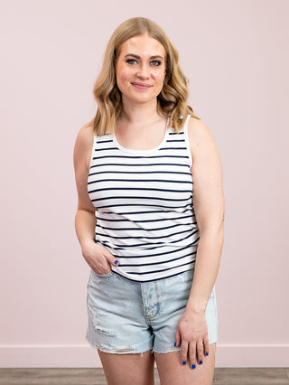 *NEW* DEX | Numa Ribbed Tank | Marine & White Stripe