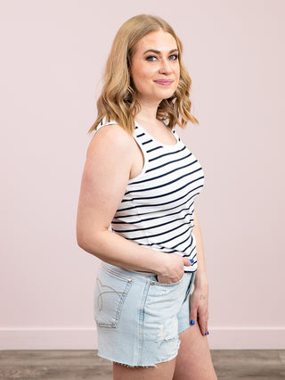 *NEW* DEX | Numa Ribbed Tank | Marine & White Stripe