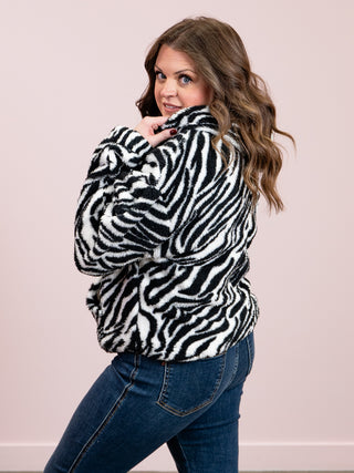 *NEW* Striped Siren Animal Print Sherpa Hoodie | Zebra Print